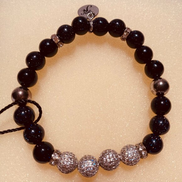 Joseph Nogucci Black Bead & Rhinestone Stretch Bracelet w/box NWT - Picture 2 of 4